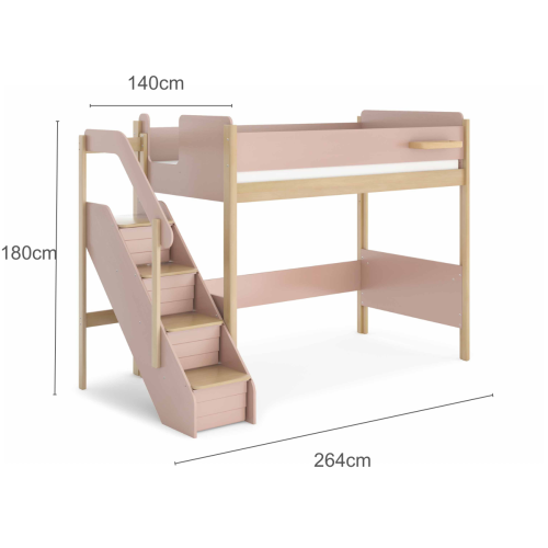 Boori Natty Kids King Single Loft Bed with Storage Staircase, Cherry and Almond