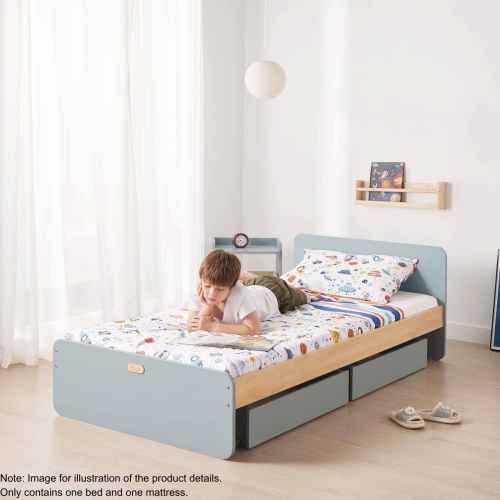 Boori Neat Kids Single Bed with Spring Mattress, Blueberry and Almond