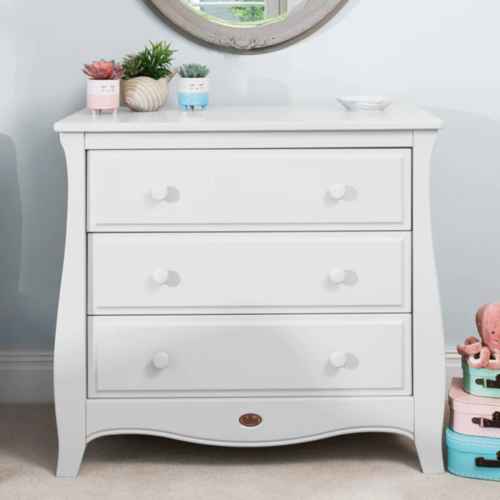 Boori Sleigh Kids 3 Drawer Chest Smart Assembly, Barley White