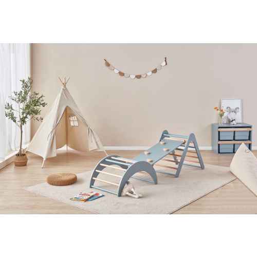 Boori Tidy Kids Climbing Triangle & Ramp 2 Piece Set, Blueberry and Almond