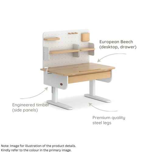 Boori Ergonomic Kids Desk (100cm) With Pegboard Hutch Package, Cherry and Beech