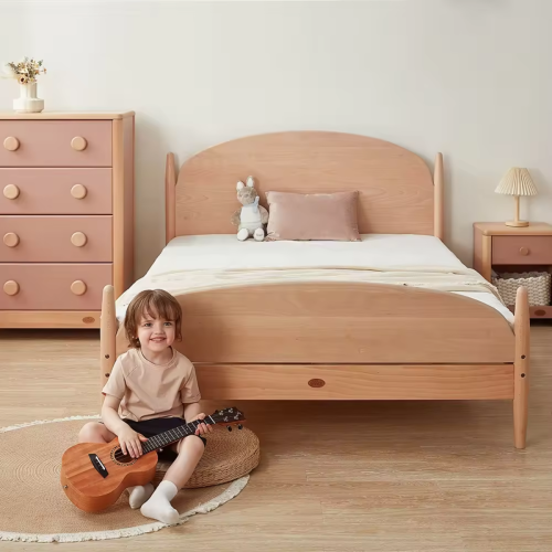 Boori Yarra Kids King Single Bed with Fabric Covers, Pebble and Beech