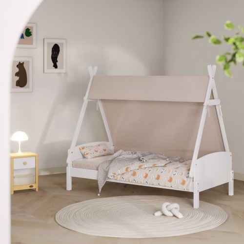 Boori Matilda Kids Single Bed with Roof & Tent, Barley White