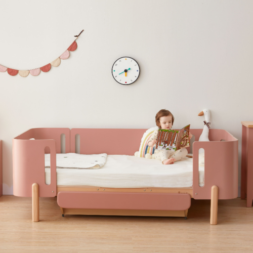 Boori Nova Evolve Kids Bedside Bed with Drawer, Cherry and Beech