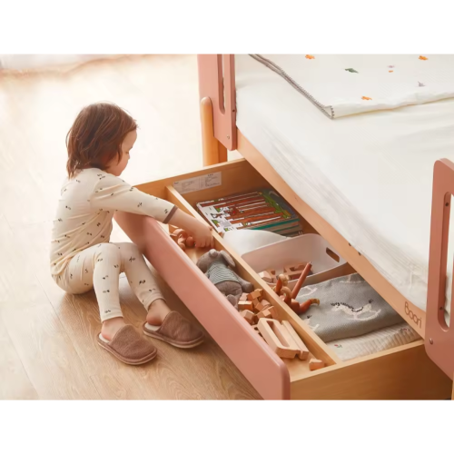 Boori Nova Evolve Kids Bedside Bed with Drawer, Cherry and Beech