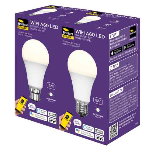 Brilliant LED A60 Smart WiFi LED 5W CCT Biorhythm Globe E27, White