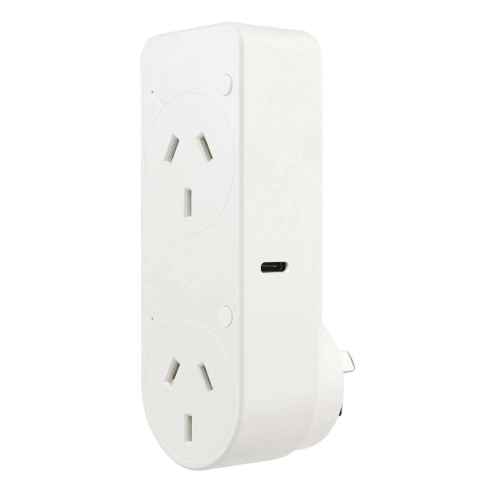 Brilliant CANNES Smart WiFi Double Plug with USB-A and USB-C Chargers, White