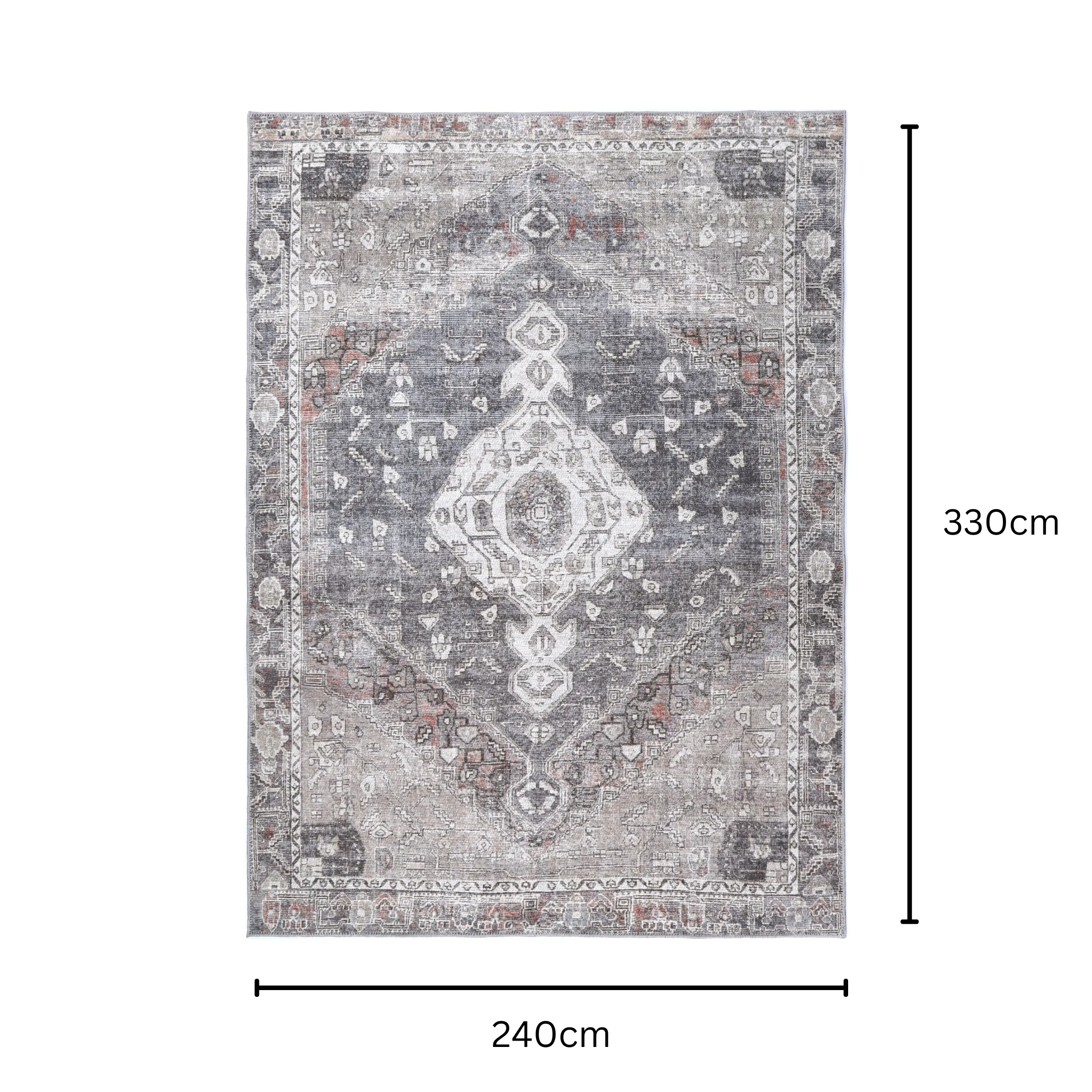 DreamWeaver Homestead Machine Washable Rug, Jule Grey, 240x330cm