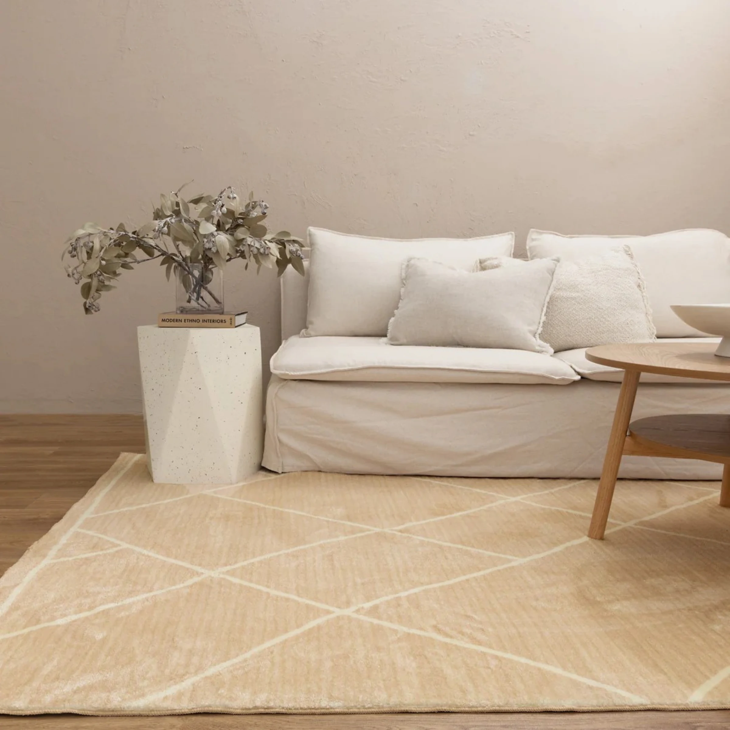 DreamWeaver Oasis Machine Washable Rug, Diamonds Beige, 200x290cm