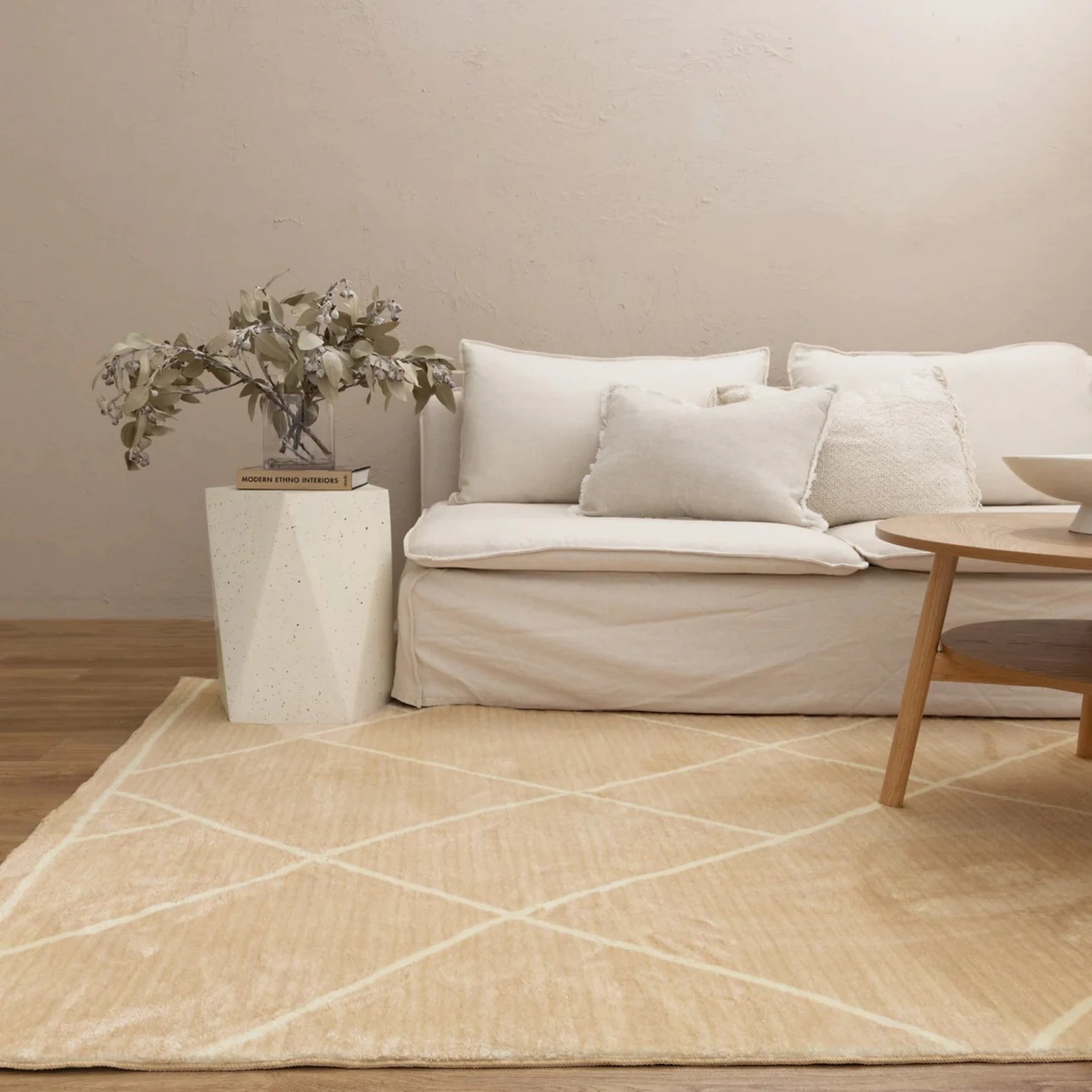 DreamWeaver Oasis Machine Washable Rug, Diamonds Beige, 120x170cm