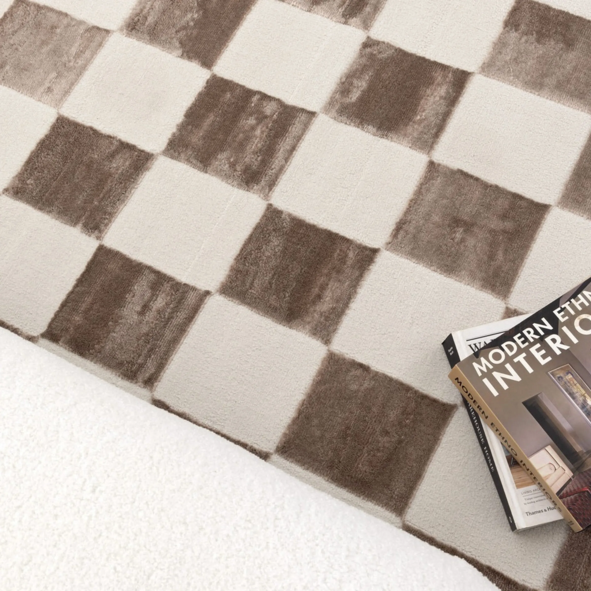 DreamWeaver Jade Checkered Rug, Cream Brown, 160x230cm