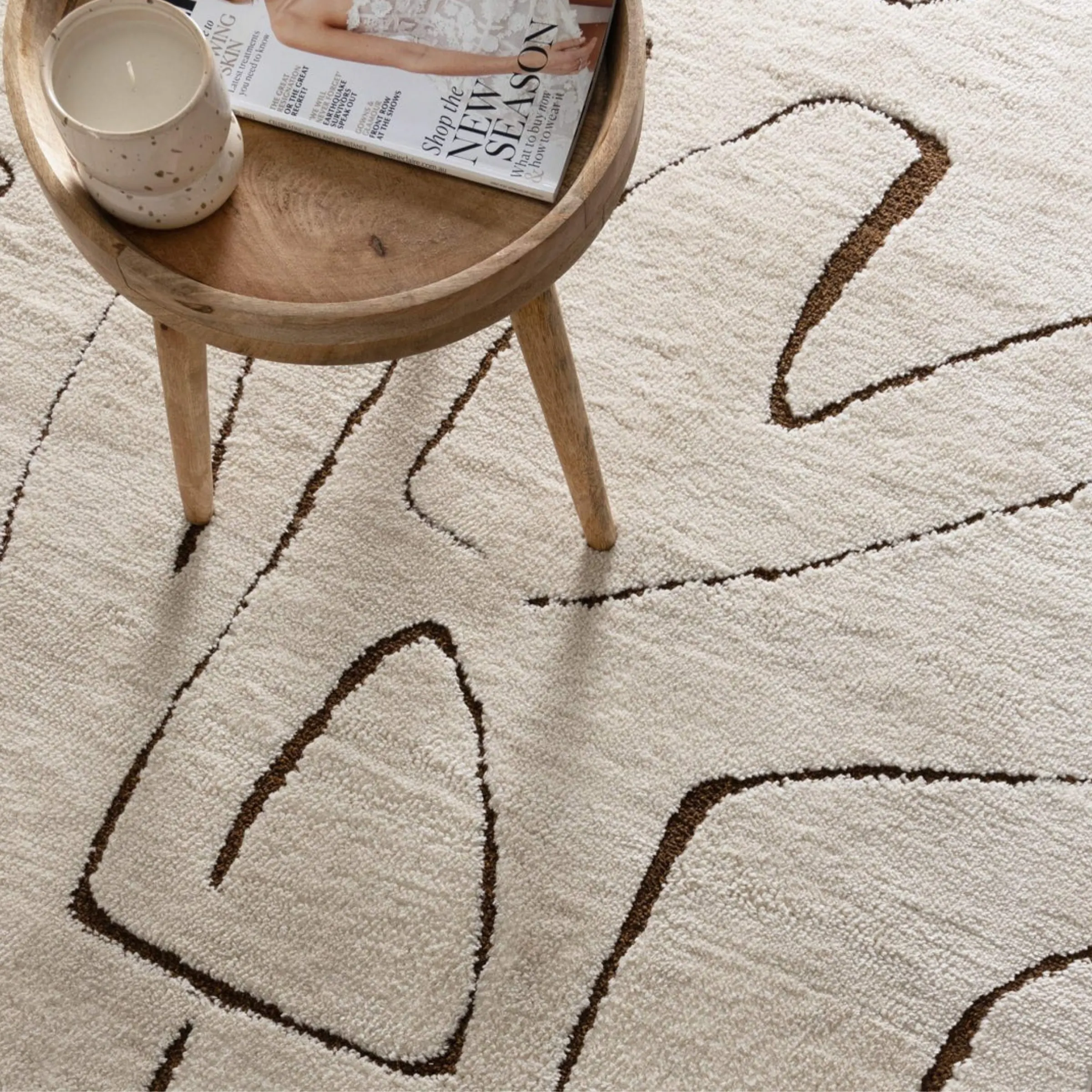DreamWeaver Mila Modern Lines Rug, Cream & Brown, 160x230cm