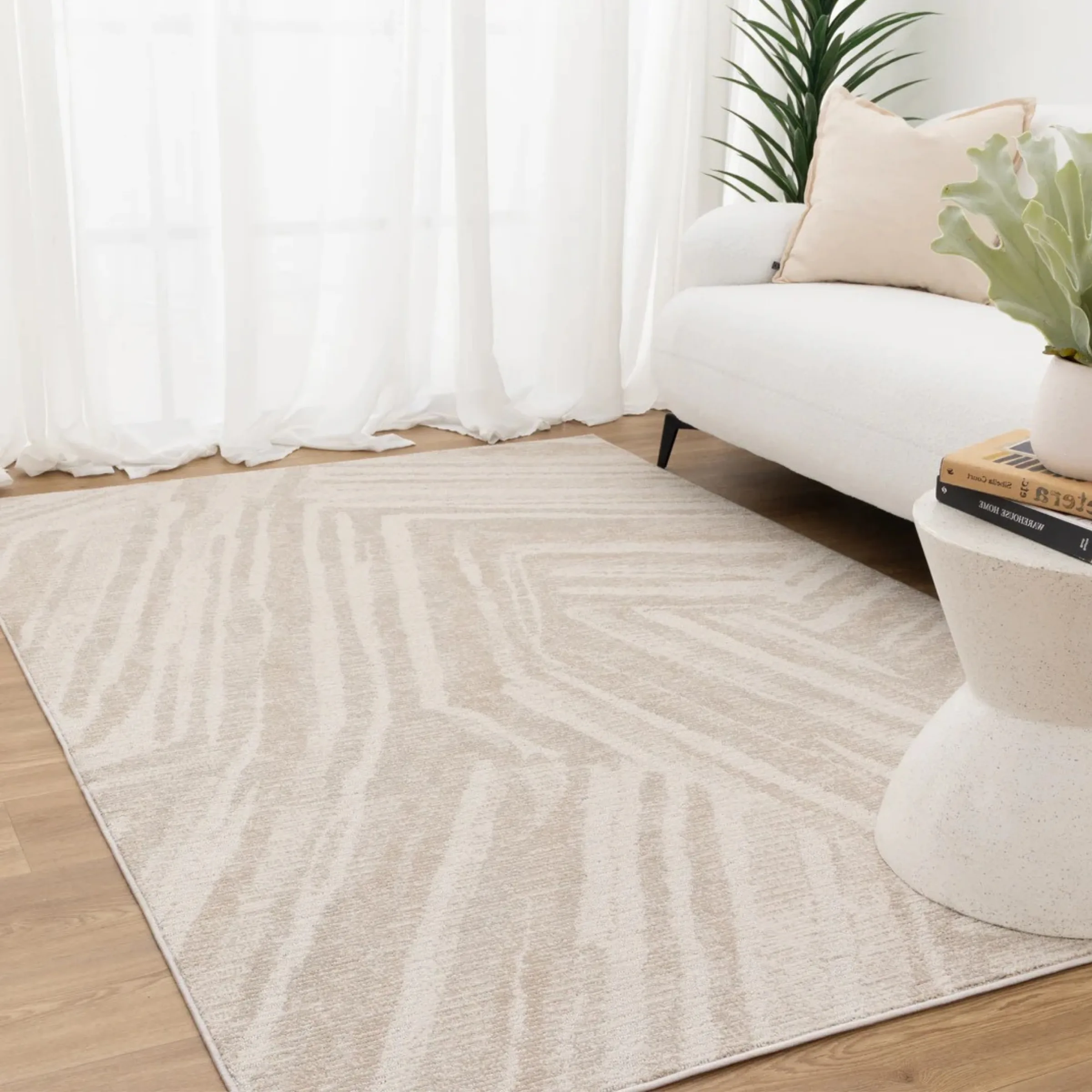 DreamWeaver Toscana Geo Lines Rug, Beige Cream, 160x230cm
