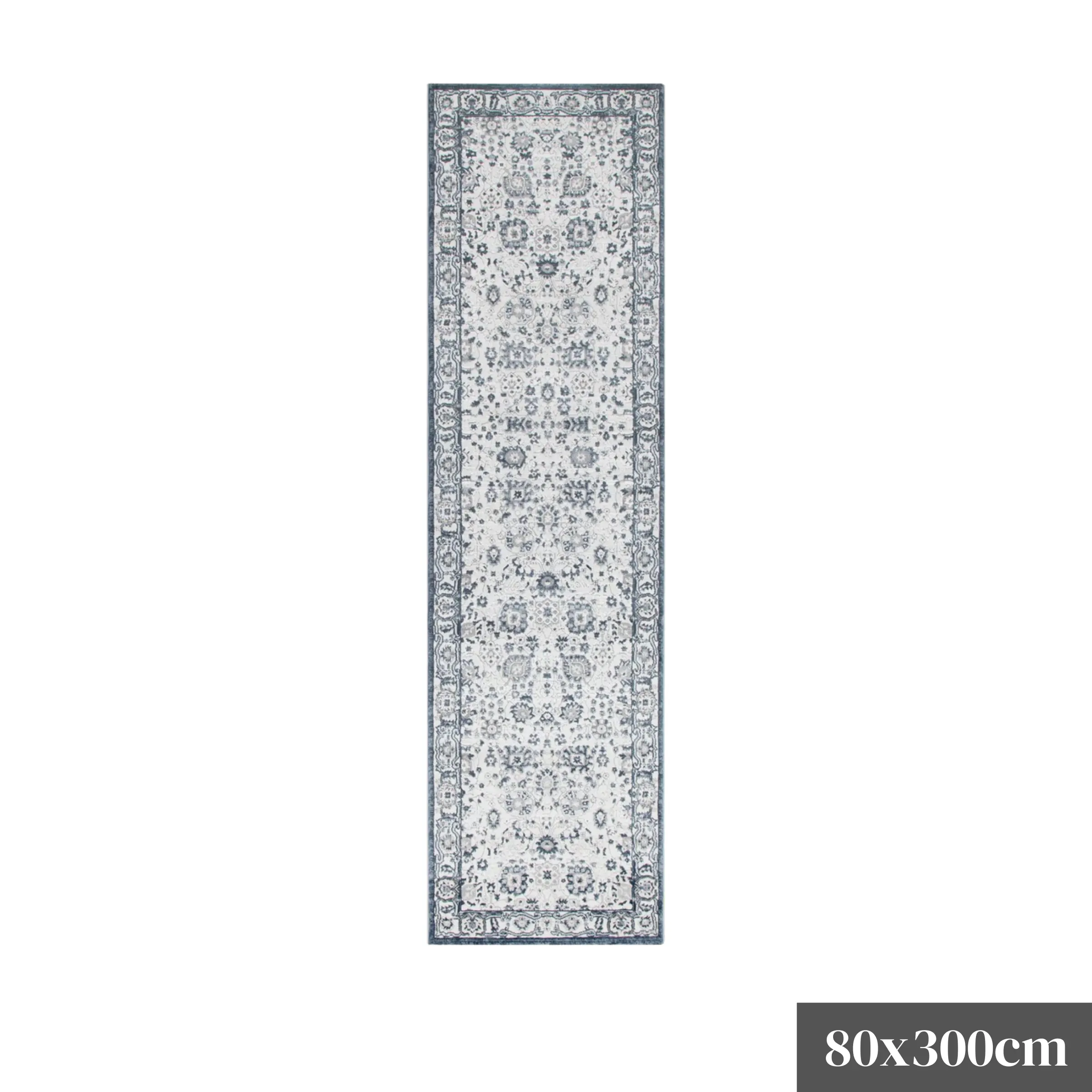 DreamWeaver Maya Floral Traditional Rug, Blue, 80x300cm