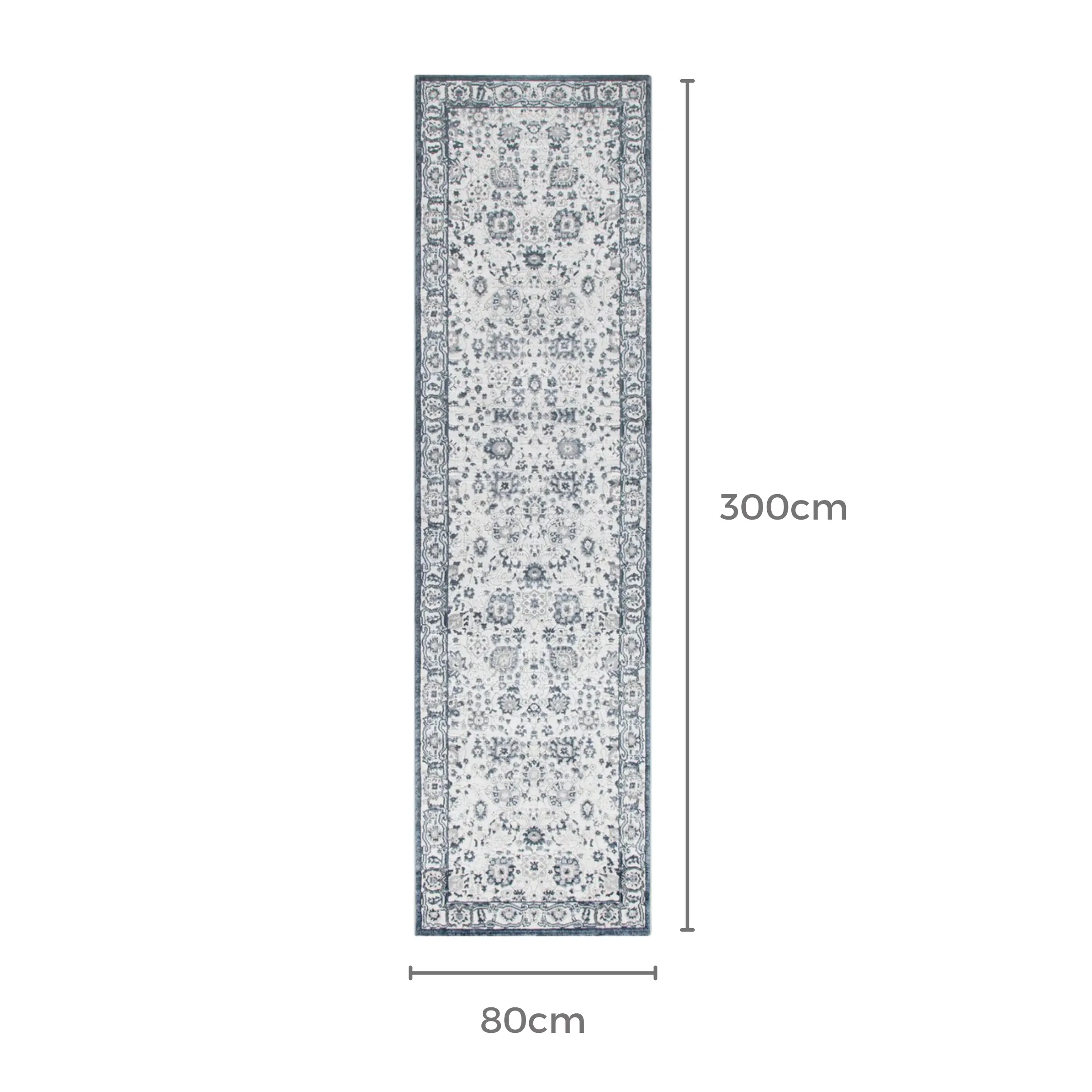 DreamWeaver Maya Floral Traditional Rug, Blue, 80x300cm