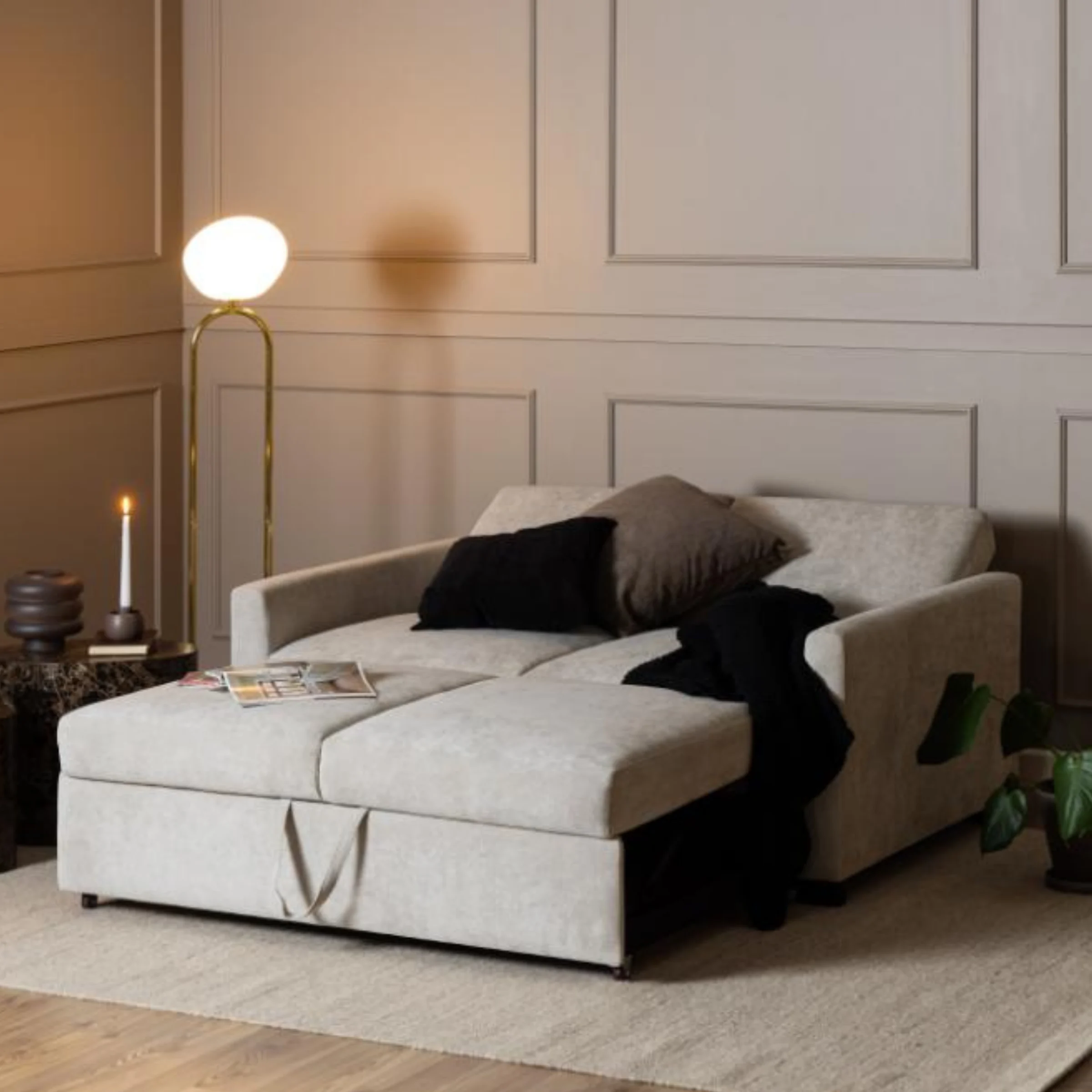 Hjem Design Maine Sofa Bed with Armrest