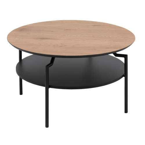 Hjem Design Gina Round Coffee Table, Natural & Black