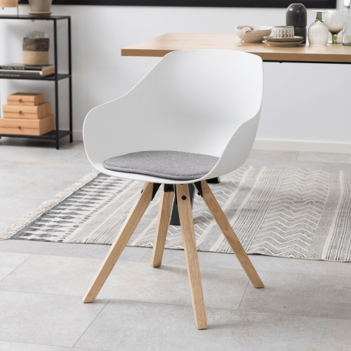 Hjem Design Milly Dining Chair with Armrest, Grey, Set of 2