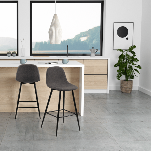 Hjem Design Verna Counter Stool, Grey, Set of 2