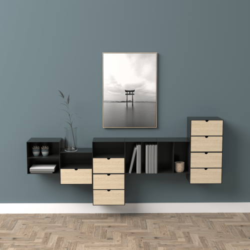 Hjem Design Jackson Bedside Table, Black & Natural