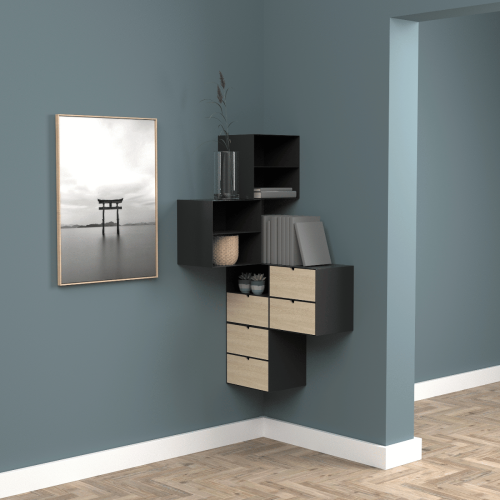 Hjem Design Jackson Bedside Table, Black & Natural