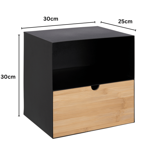 Hjem Design Jackson Bedside Table, Black & Natural