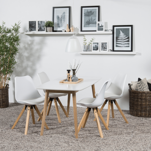 Hjem Design Yuno 4-Seater Dining Table, White & Oak