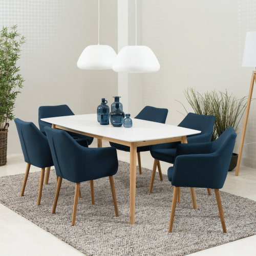 Hjem Design Yuno Rectangular Dining Table, White & Oak