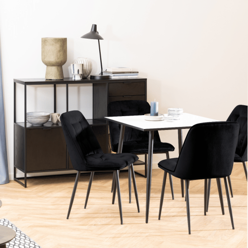 Hjem Design Verna Square Dining Table, Black & White