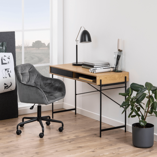 Hjem Design August Rectangular Office Desk, Natural & Black