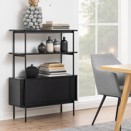 Hjem Design August Shelving Unit, Black, 94x27x114cm