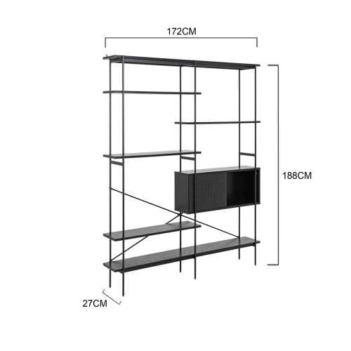 Hjem Design August Shelving Unit, Black, 172x27x188cm