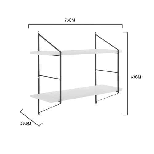 Hjem Design Cardiff Rectangular Wall Shelf, Small, White & Black