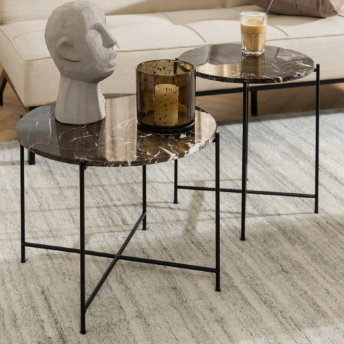 Hjem Design Avila Marble Side Table, Brown