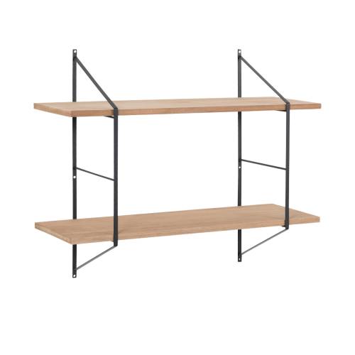 Hjem Design Cardiff Rectangular Wall Shelf, Small, Natural & Black