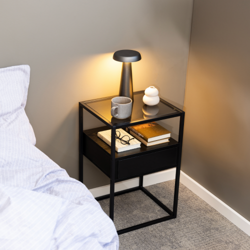 Hjem Design Randolf Bedside Table, Black