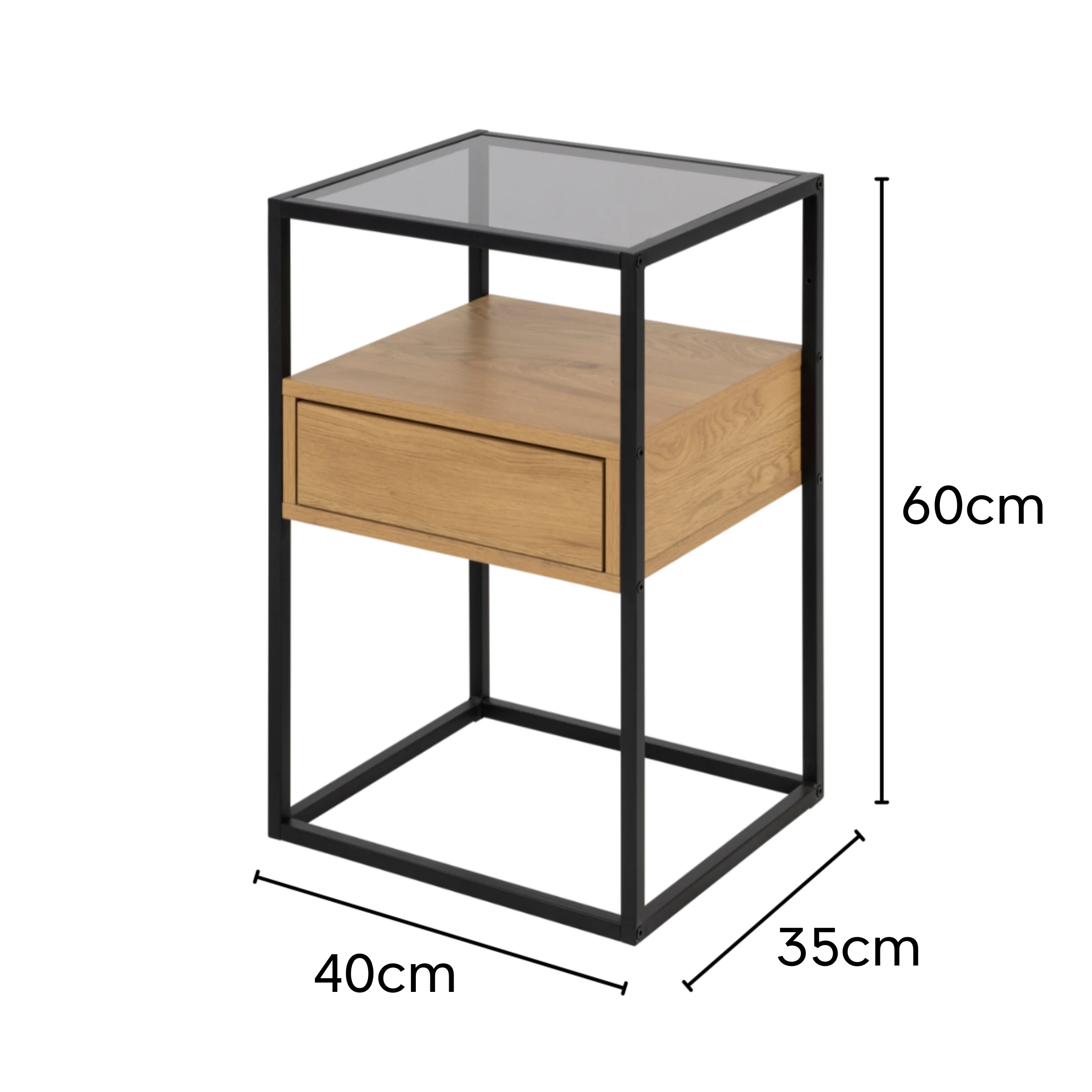 Hjem Design Randolf Bedside Table, Black & Oak