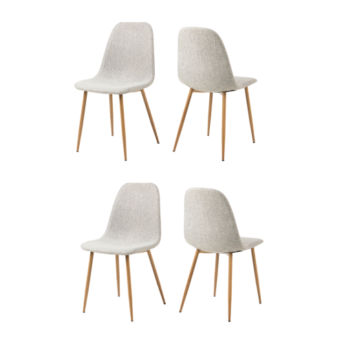 Hjem Design Celia Dining Chair, Oak & Light Grey, Set of 4