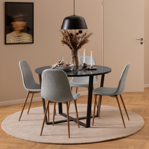 Hjem Design Celia Dining Chair, Oak & Light Grey, Set of 4