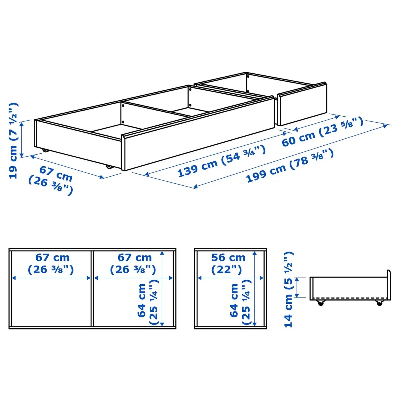 IKEA SONGESAND Bed storage box 200cm White, Set of 2