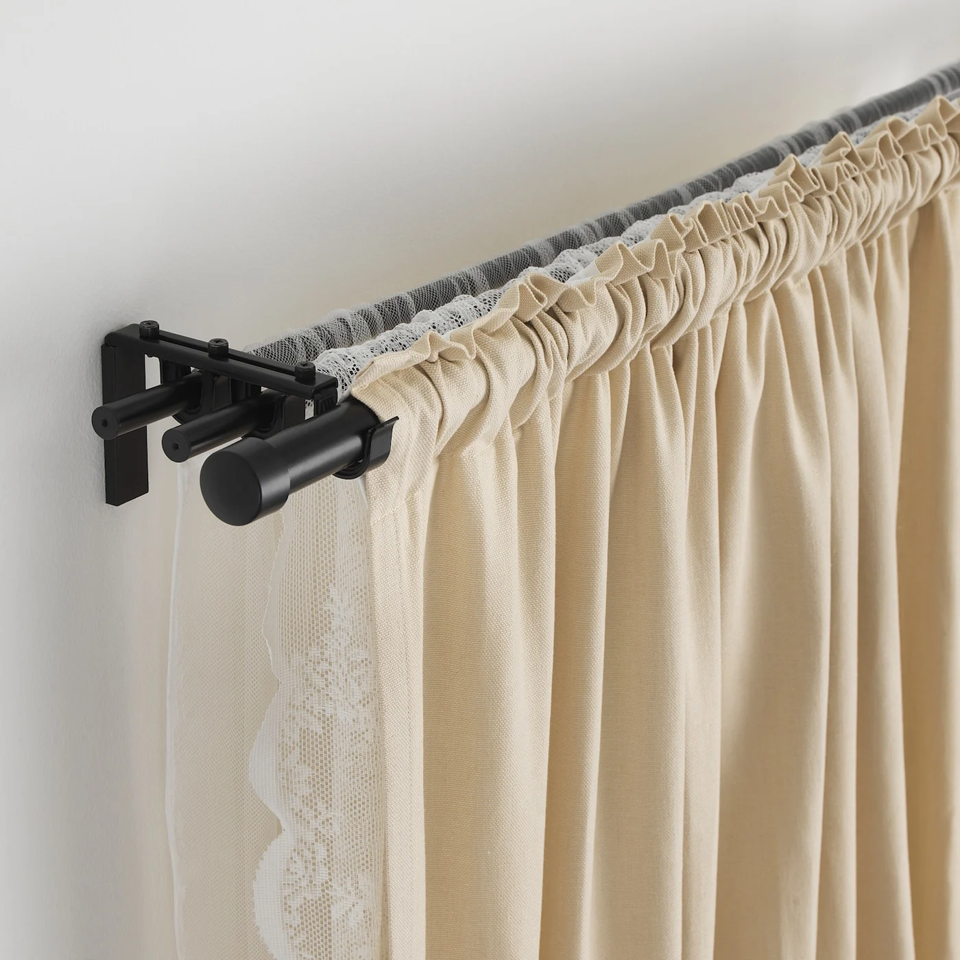 IKEA HUGAD Curtain Rod 210-385CM Black