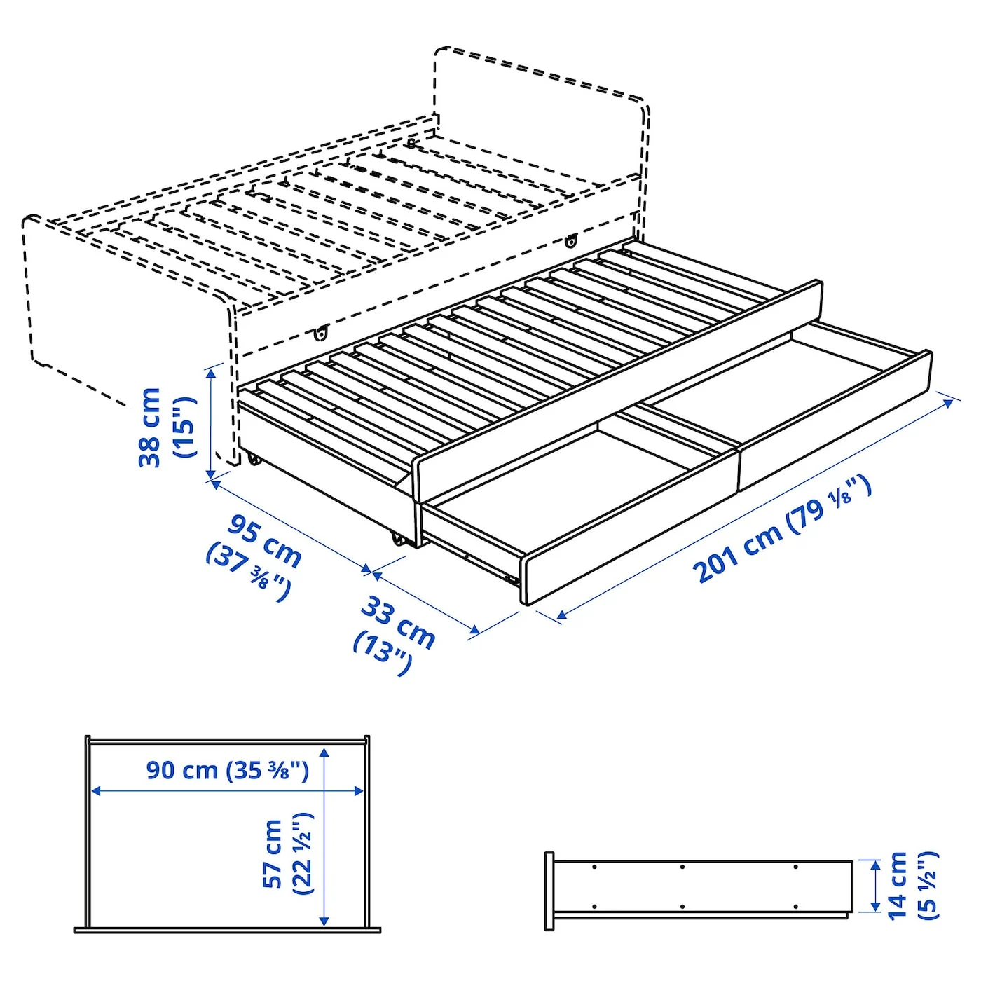 IKEA SLAKT Underbed with storage 90x200cm White
