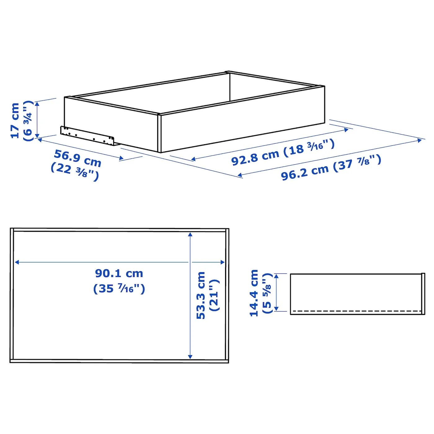IKEA KOMPLEMENT Drawer with glass front, white 100x58CM