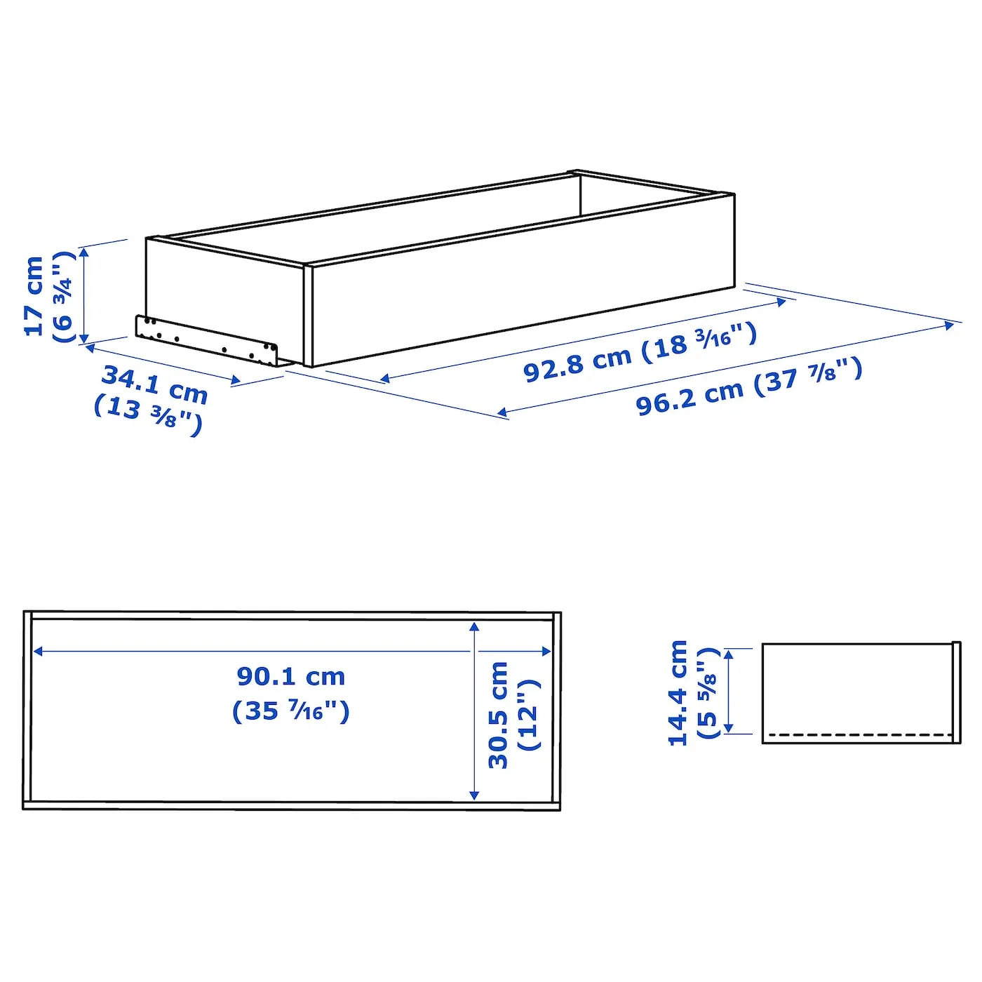 IKEA KOMPLEMENT Drawer 100x35cm White stained oak effect