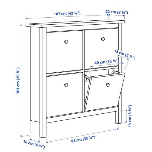 IKEA HEMNES Shoe cabinet with 4 compartments 107x101cm White