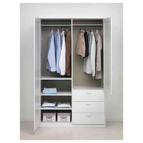 IKEA MUSKEN Wardrobe with 2 Doors + 3 Drawers 124x60x201cm, White