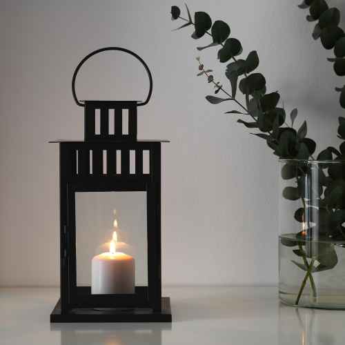 IKEA BORRBY Lantern for Block Candle, In-Outdoor Black, 28 cm