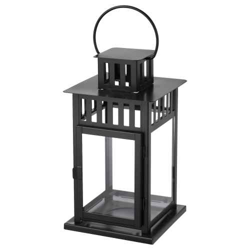 IKEA BORRBY Lantern for Block Candle, In-Outdoor Black, 28 cm