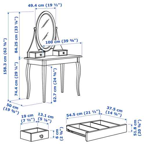 IKEA HEMNES Dressing Table w Mirror 100x50cm WHITE