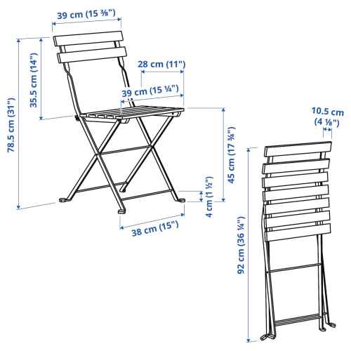 IKEA TARNO Chair Outdoor, Acacia foldable black, Steel grey-brown stained